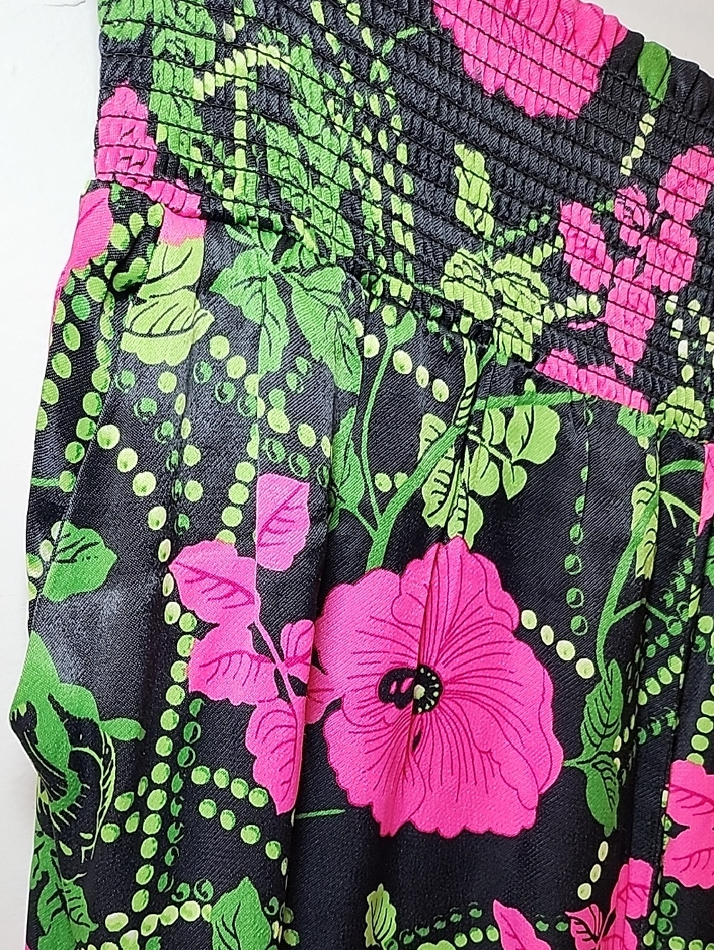 Anthropologie Maeve The Saria Smocked Wide-Leg Floral Pants Kelly Green/Pink S - Picture 6 of 16